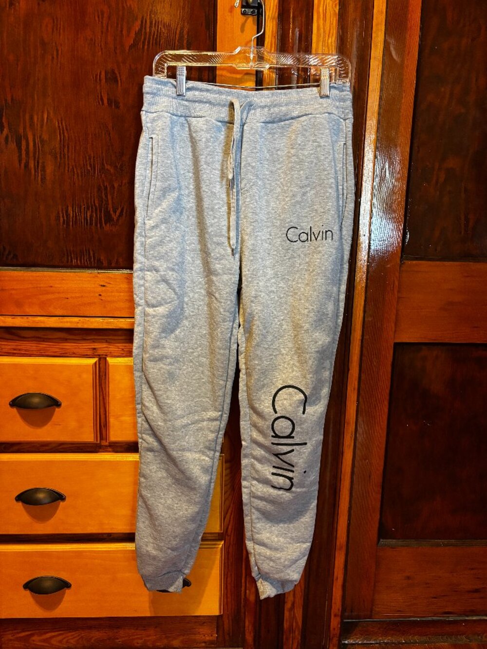 Women's Light Gray Sweatpants w/ 'Calvin' Black Letter Print Size XL Brand New